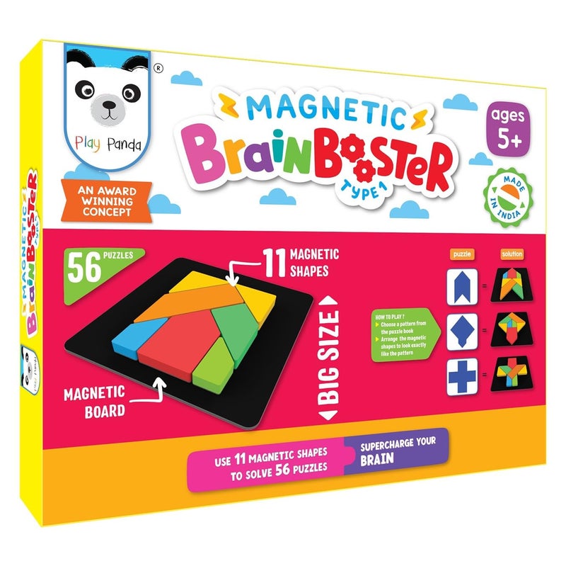 Play Panda Magnetic Brain Booster Type 1 - 56 Puzzles with 11 Magnetic Shapes and Board - Image 1
